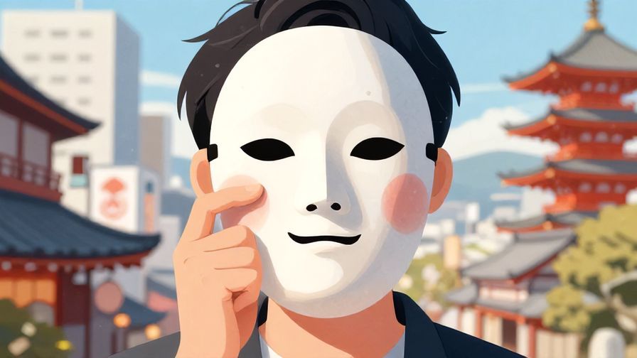 Illustration%20of%20a%20person%20holding%20a%20mask%20half%20smiling%2C%20half%20serious%2C%20symbolizing%20different%20tones%20of%20expression%2C%20bright%20colors%2C%20detailed%20background%20of%20Japanese%20cityscape%20and%20soft%20lighting%20in%20illustrated%20style