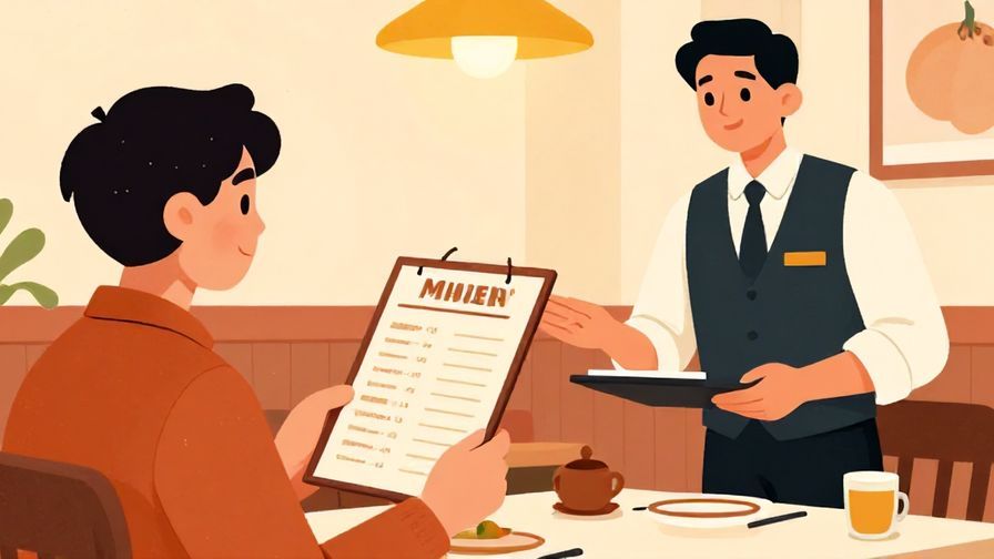 Illustration%20of%20a%20person%20holding%20a%20menu%20and%20speaking%20politely%20to%20a%20waiter%2C%20warm%20lighting%2C%20cozy%20restaurant%20interior%2C%20vibrant%20colors%2C%20illustrated%20style