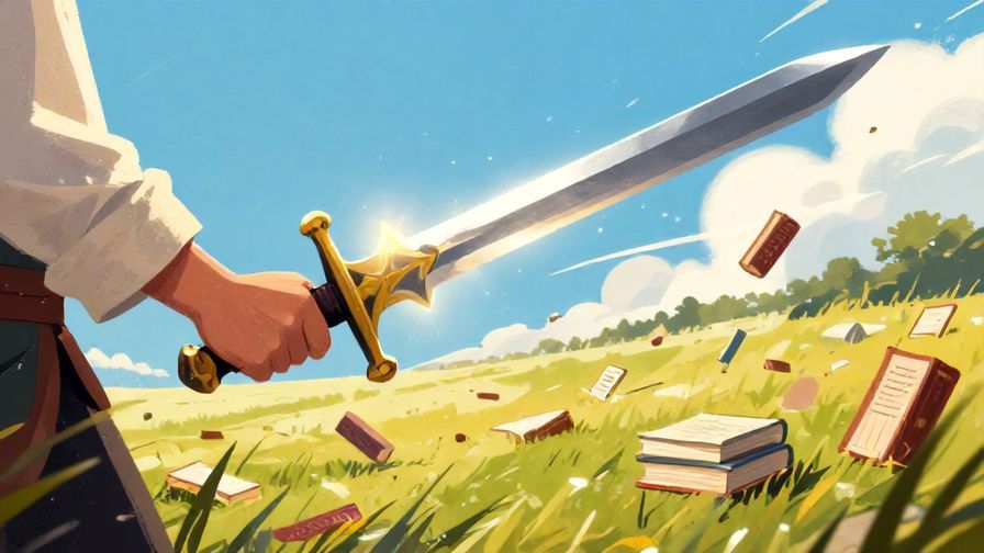 Illustration%20of%20a%20person%20holding%20a%20sword%20made%20of%20books%20and%20light%20in%20a%20battlefield%20of%20ideas%2C%20dynamic%20and%20vibrant%20colors%2C%20illustrated%20style