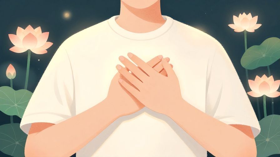 Illustration%20of%20a%20person%20holding%20their%20hands%20to%20their%20heart%2C%20soft%20glowing%20light%20around%20them%2C%20background%20filled%20with%20floating%20lotus%20flowers%2C%20illustrated%20style
