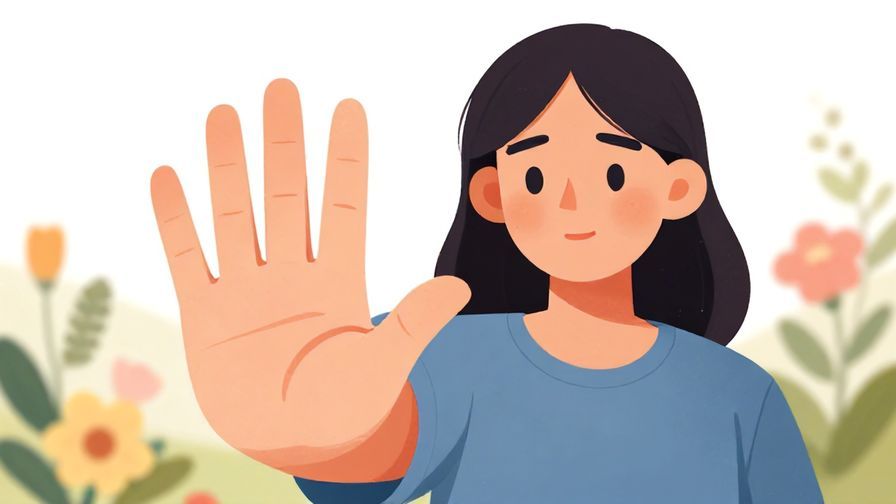 Illustration%20of%20a%20person%20holding%20up%20a%20hand%20to%20stop%20an%20argument%20with%20a%20calm%20smile%2C%20soft%20background%20with%20flowers.%20Illustrated%20style