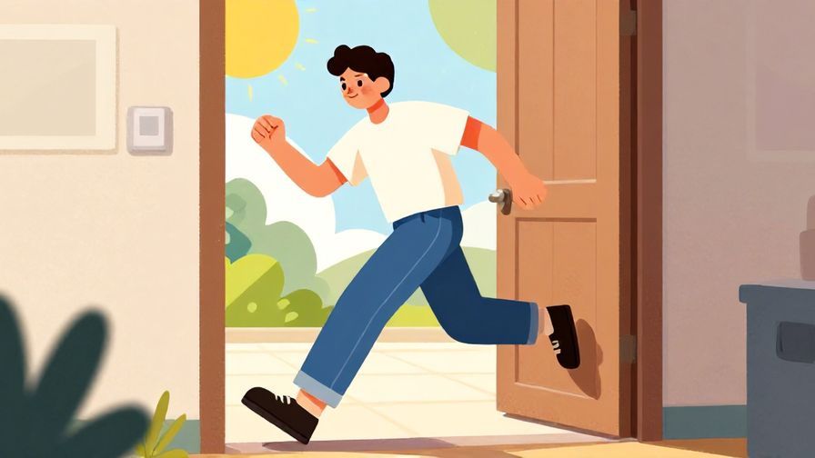 Illustration%20of%20a%20person%20hurrying%20through%20a%20door%20with%20a%20smile%2C%20sunny%20outdoor%20background%2C%20vibrant%20colors%2C%20illustrated%20style