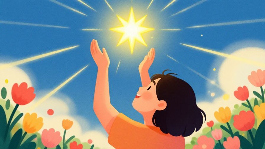 Illustration%20of%20a%20person%20joyfully%20holding%20their%20hands%20up%20toward%20a%20brilliantly%20shining%20star%20in%20the%20sky%2C%20surrounded%20by%20soft%20floral%20elements%20and%20gentle%20light%20rays%2C%20vibrant%20colors%2C%20illustrated%20style
