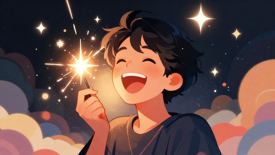 Illustration%20of%20a%20person%20laughing%20joyfully%20with%20sparkles%20and%20bright%20light%20rays%20around%20them.%20Background%20with%20floating%20stars%20and%20colorful%20abstract%20shapes.%20Illustrated%20style