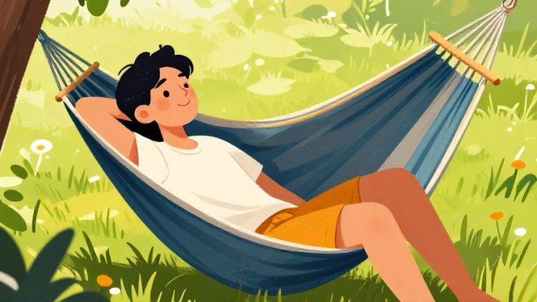 Illustration%20of%20a%20person%20leaning%20back%20relaxing%20in%20a%20hammock%20under%20sunlight%2C%20smiling%20peacefully%2C%20detailed%20background%2C%20vibrant%20colors%2C%20illustrated%20style