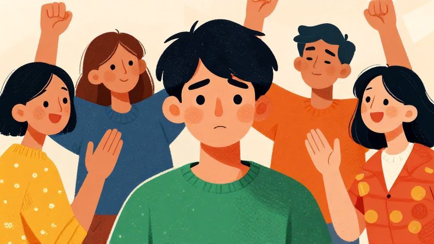 Illustration%20of%20a%20person%20looking uninterested%20while others%20are%20having%20fun%20around%20them%2C%20detailed%20background%2C%20vibrant%20colors%2C%20illustrated%20style