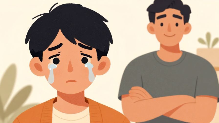 Illustration%20of%20a%20person%20looking worried%20with%20tears%20nearby%2C%20another%20person%20smiling%20confidently%2C%20warm%20colors%2C%20illustrated%20style