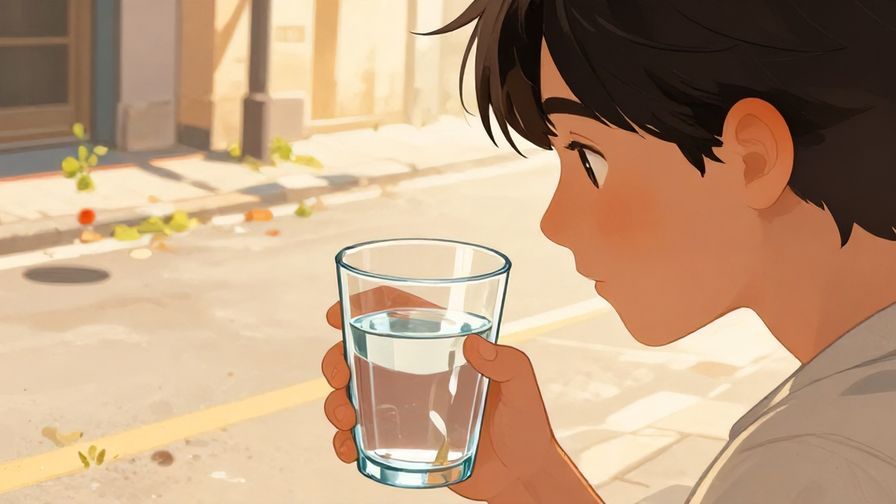 Illustration%20of%20a%20person%20looking%20longingly%20at%20a%20glass%20of%20water%2C%20dry%20summer%20street%20background%2C%20warm%20colors%2C%20illustrated%20style