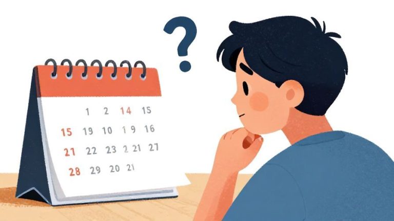 Illustration%20of%20a%20person%20looking%20thoughtfully%20at%20a%20calendar%20with%20a%20question%20mark%20above%20their%20head%2C%20soft%20lighting%2C%20vibrant%20colors%2C%20illustrated%20style