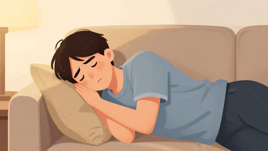 Illustration%20of%20a%20person%20lying%20on%20a%20couch%20looking%20in pain%20unable%20to%20move%2C%20warm%20indoor%20lighting%2C%20illustrated%20style