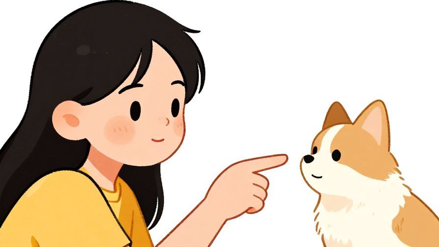 Illustration%20of%20a%20person%20making%20a playful%20expression%20with%20one%20eyebrow%20raised%20and%20pointing%20at%20a%20cute%20pet%2C%20bright%20colors%2C%20illustrated%20style