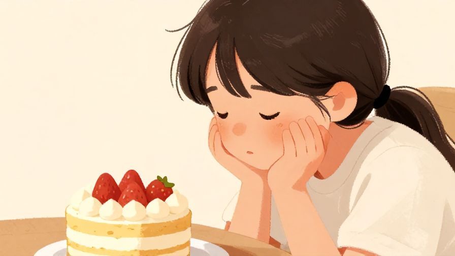 Illustration%20of%20a%20person%20nodding%20gently%20while%20looking%20at%20a%20cute%20cake%2C%20warm%20lighting%2C%20illustrated%20style