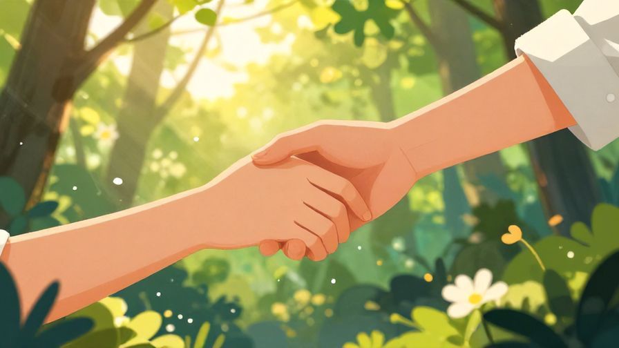 Illustration%20of%20a%20person%20offering%20a%20hand%20to%20another%20in%20need%2C%20sunlight%20streaming%20through%20trees%2C%20vibrant%20colors%2C%20illustrated%20style