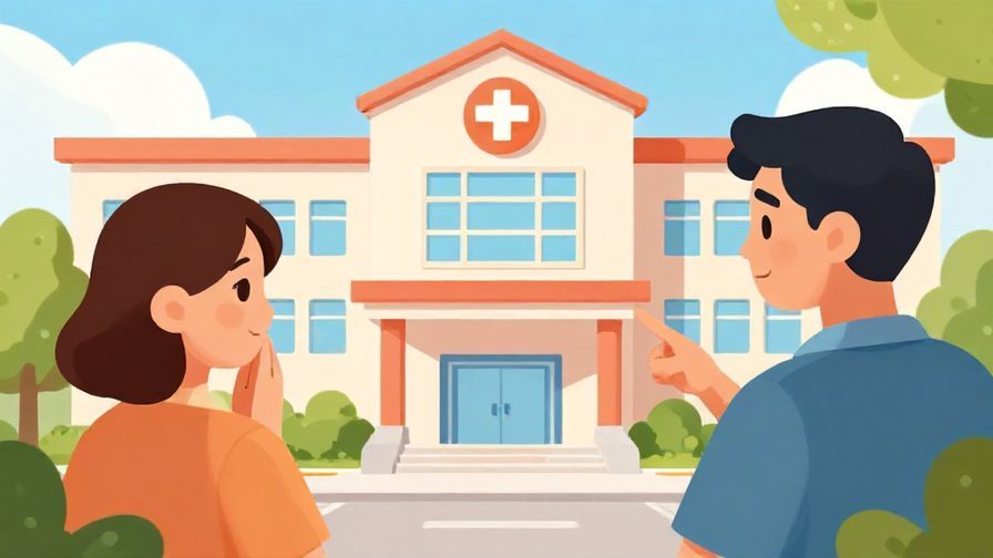 Illustration%20of%20a%20person%20pointing%20towards%20a%20hospital%20building%2C%20with%20another%20person%20nodding%20understandingly%2C%20sunny%20day%2C%20vibrant%20colors%2C%20illustrated%20style