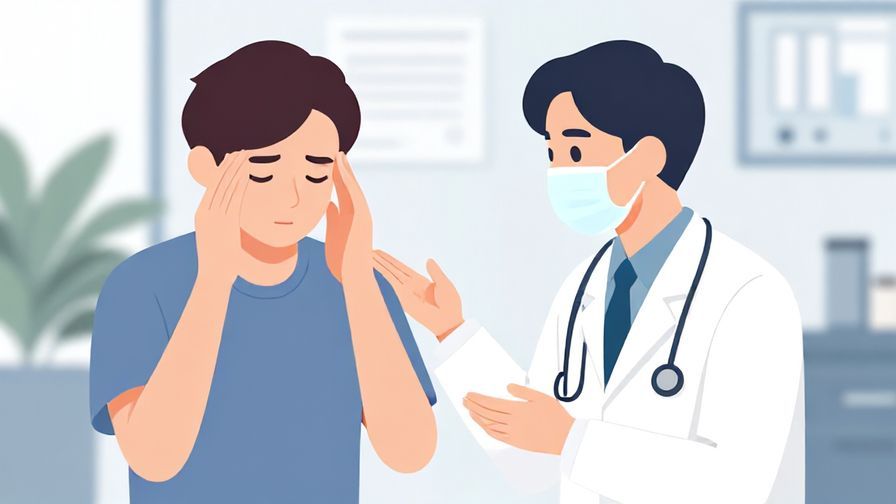 Illustration%20of%20a%20person%20politely%20explaining%20their%20headache%20to%20a%20doctor%2C%20calm%20clinic%20background%2C%20illustrated%20style