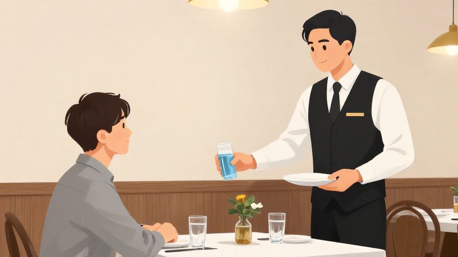 Illustration%20of%20a%20person%20politely%20requesting%20water%20at%20a%20restaurant%2C%20waiter%20listening%20attentively%2C%20soft%20interior%20lighting%2C%20illustrated%20style