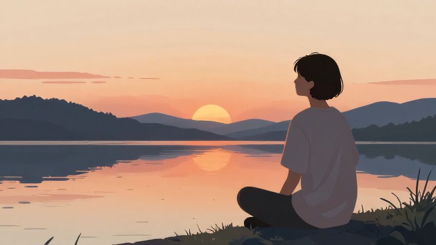 Illustration%20of%20a%20person%20reflecting%20peacefully%20by%20a%20lake%2C%20soft%20sunset%20colors%2C%20warm%20and%20calm%20mood%2C%20illustrated%20style