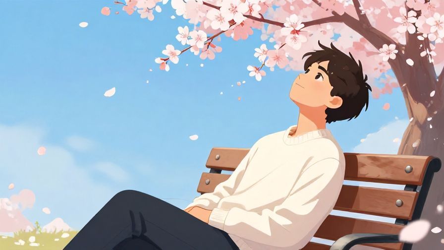 Illustration%20of%20a%20person%20relaxing%20on%20a%20bench%20with%20a%20peaceful%20expression%20and%20floating%20cherry%20blossom%20petals%2C%20vibrant%20colors%2C%20illustrated%20style