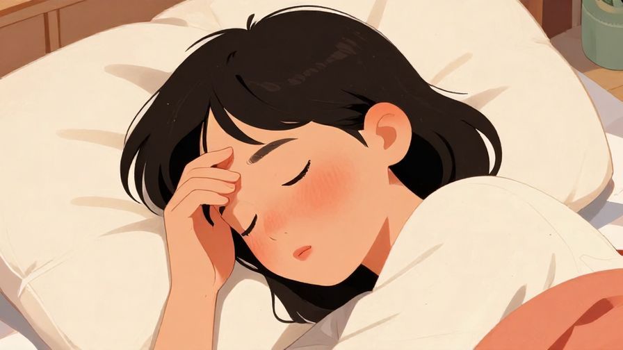 Illustration%20of%20a%20person%20resting%20in%20bed%2C%20touching%20their%20forehead%20with%20a%20slightly%20flushed%20face%2C%20detailed%20background%2C%20vibrant%20colors%2C%20illustrated%20style