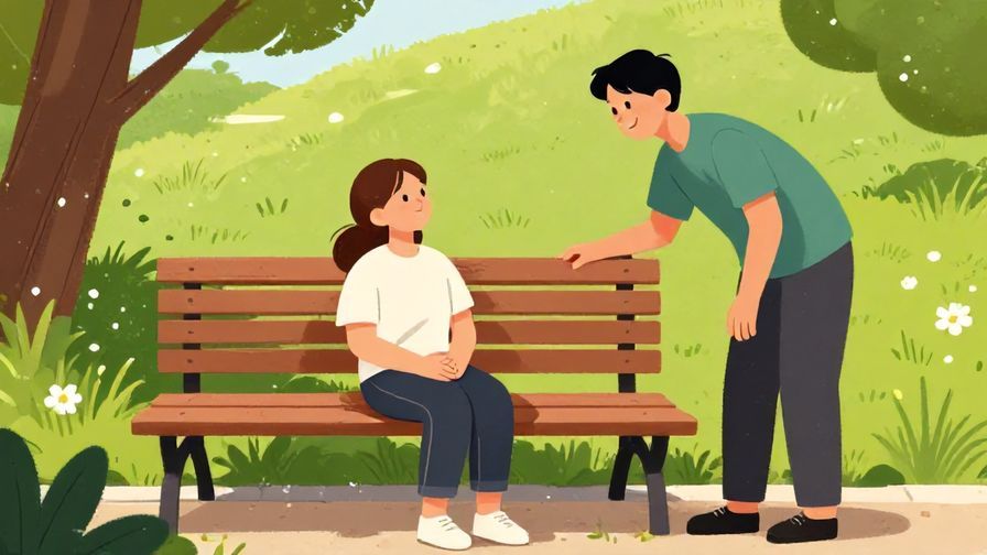 Illustration%20of%20a%20person%20resting%20on%20a%20bench%20while%20another%20person%20smiles%20encouragingly%20next%20to%20them%2C%20park%20setting%2C%20vibrant%20colors%2C%20illustrated%20style