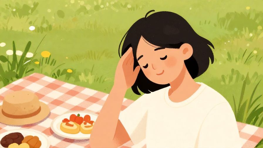 Illustration%20of%20a%20person%20shaking%20their%20head%20gently%20with%20a%20smile%2C%20outdoor%20picnic%20scene%2C%20illustrated%20style