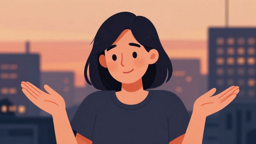 Illustration%20of%20a%20person%20shrugging%20lightly%20with%20a%20gentle%20smile%2C%20soft%20background%20of%20cityscape%20at%20dusk%2C%20warm%20colors%20and%20illustrated%20texture