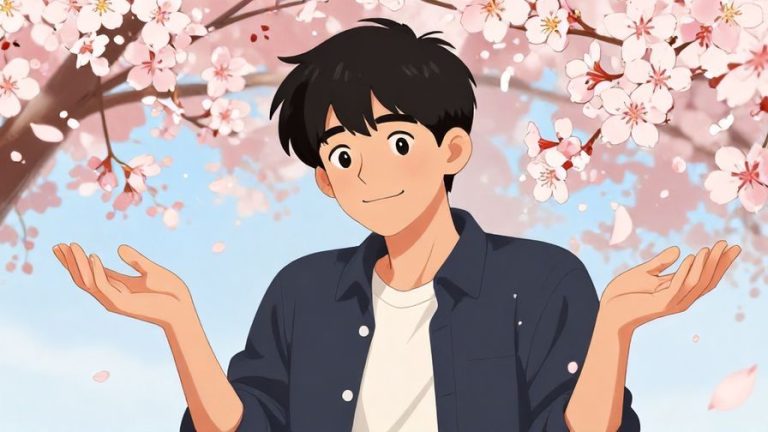 Illustration%20of%20a%20person%20shrugging%20with%20a%20smile%2C%20surrounded%20by%20falling%20cherry%20blossom%20petals%2C%20detailed%20background%2C%20vibrant%20colors%2C%20illustrated%20style