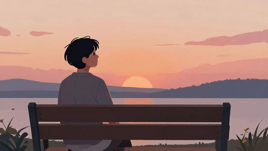 Illustration%20of%20a%20person%20sitting%20alone%20on%20a%20bench%20watching%20a%20sunset%20with%20a%20peaceful%20expression.%20Soft%20evening%20colors%2C%20illustrated%20style