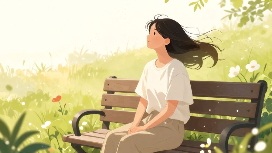 Illustration%20of%20a%20person%20sitting%20on%20a%20bench%20enjoying%20a%20light%20breeze%2C%20surrounded%20by%20flowers%20and%20soft%20sunlight%2C%20illustrated%20style