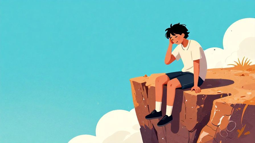 Illustration%20of%20a%20person%20sitting%20on%20the%20edge%20of%20a%20cliff%20looking%20exhausted%20and%20worn%20out%2C%20vibrant%20colors%2C%20illustrated%20style