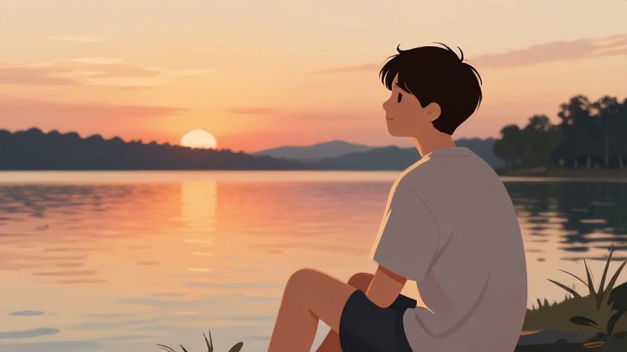 Illustration%20of%20a%20person%20sitting%20quietly%20by%20a%20lake%20at%20sunset%2C%20their%20expression%20peaceful%20and%20content%2C%20soft%20warm%20colors