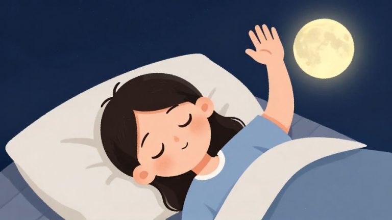 Illustration%20of%20a%20person%20sleepily%20waving%20goodbye%20with%20a%20peaceful%20night%20sky%20and%20moon%20in%20the%20background%2C%20soft%20colors%2C%20illustrated%20style