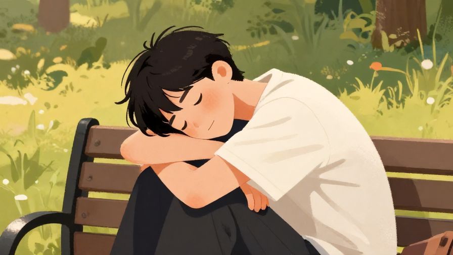 Illustration%20of%20a%20person%20slouching%20on%20a%20bench%20with%20droopy%20shoulders%20and%20a%20lazy%20expression%2C%20outdoor%20park%20setting%20with%20warm%20afternoon%20light.