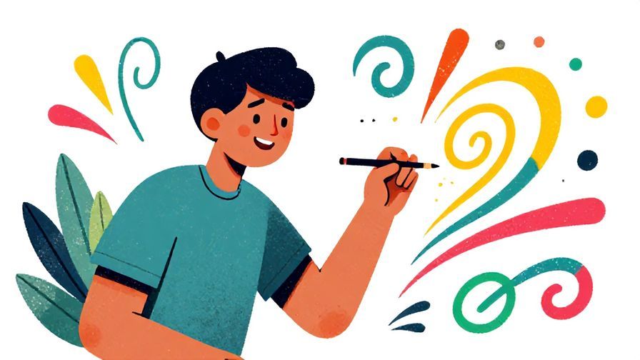 Illustration%20of%20a%20person%20smiling%20and%20getting%20drawn%20into%20a%20hobby%20or%20interest%20with%20colorful%20swirls%20around%20them%2C%20vibrant%20colors%2C%20illustrated%20style