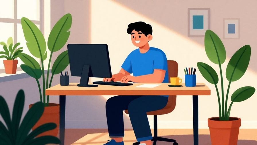 Illustration%20of%20a%20person%20smiling%20and%20working%20hard%20at%20a%20desk%20with%20plants%20and%20sunlight%20streaming%20in%2C%20vibrant%20colors%2C%20illustrated%20style