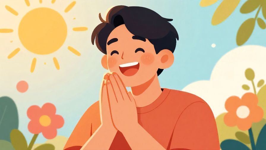 Illustration%20of%20a%20person%20smiling%20brightly%20with%20hands%20clasped%20in%20excitement%2C%20colorful%20background%20with%20sunshine%20and%20flowers%2C%20illustrated%20style