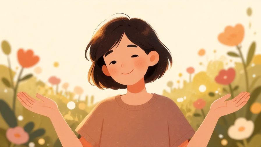 Illustration%20of%20a%20person%20smiling%20gently%2C%20shrugging%20with%20a%20soft%20background%20of%20flowers%20and%20warm%20light%2C%20illustrated%20style