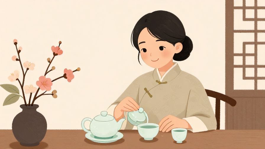 Illustration%20of%20a%20person%20smiling%20gently%20in%20a%20traditional%20tea%20room%2C%20soft%20lighting%20and%20delicate%20flowers%2C%20illustrated%20style