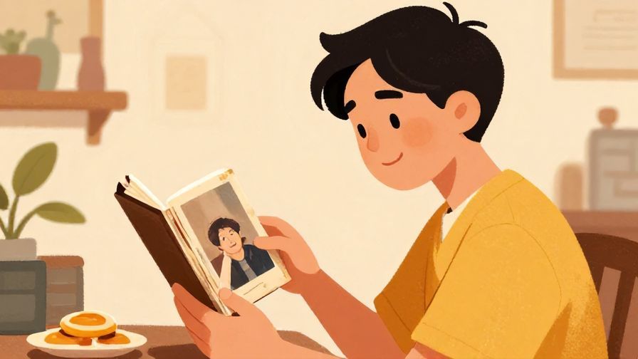 Illustration%20of%20a%20person%20smiling%20nostalgically%2C%20looking%20at%20an%20old%20photo%20album%20or%20a%20favorite%20snack%2C%20warm%20colors%2C%20illustrated%20style