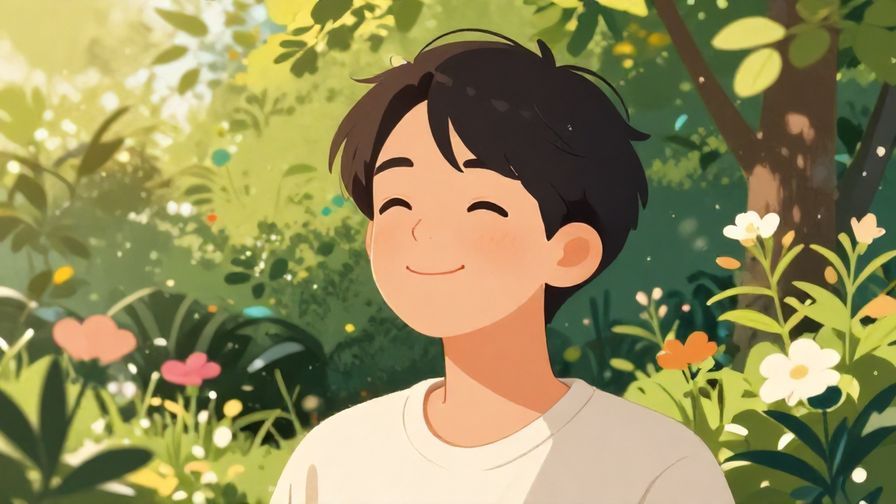 Illustration%20of%20a%20person%20smiling%20peacefully%20in%20a%20garden%20with%20soft%20light%20and%20calm%20atmosphere%2C%20detailed%20background%2C%20vibrant%20colors%2C%20illustrated%20style