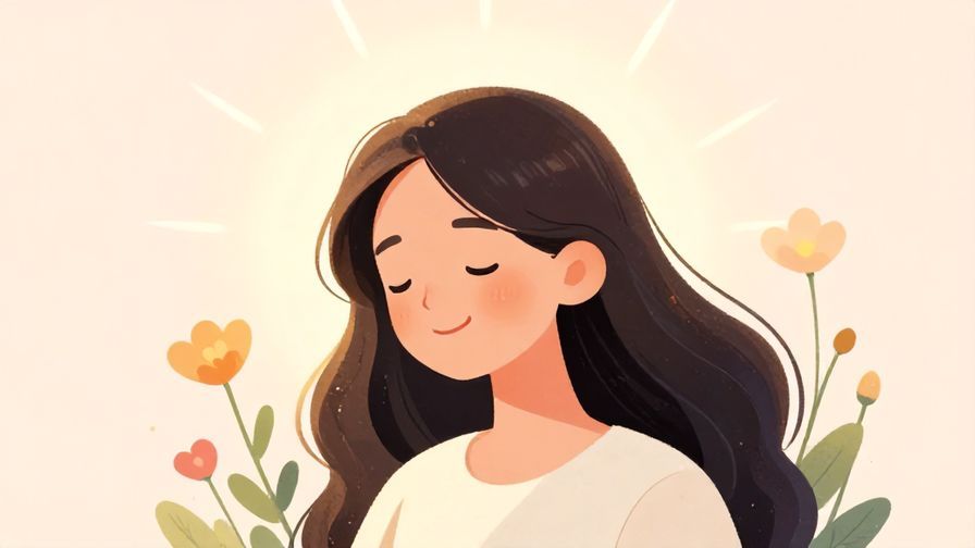 Illustration%20of%20a%20person%20smiling%20peacefully%20with%20light%20rays%20and%20flowers%20around%20them%2C%20a%20soft%20pastel%20background.%20Illustrated%20style