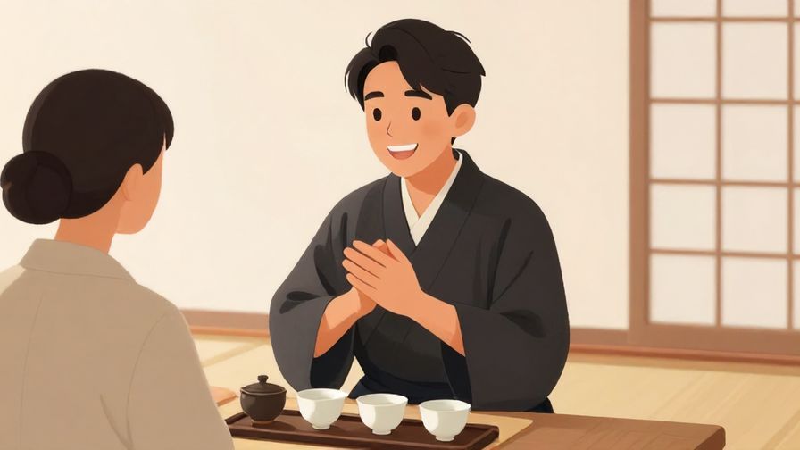 Illustration%20of%20a%20person%20smiling%20warmly%20while%20complimenting%20someone%20at%20a%20tea%20ceremony%2C%20elegant%20background