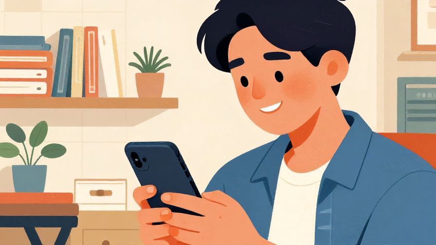 Illustration%20of%20a%20person%20smiling%20while%20looking%20at%20their%20phone%2C%20detailed%20background%2C%20vibrant%20colors%2C%20illustrated%20style