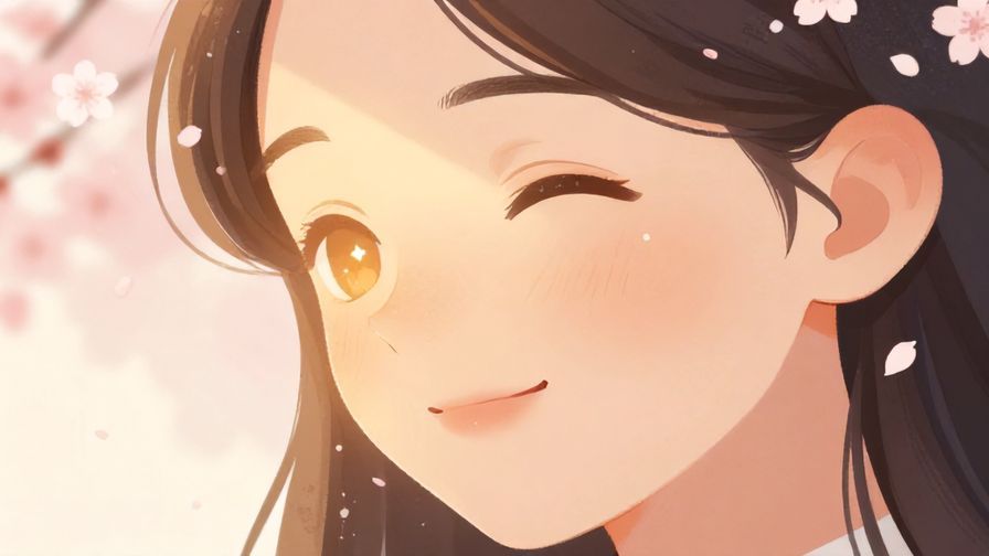 Illustration%20of%20a%20person%20smiling%20with%20a%20sparkle%20in%20their%20eye%2C%20a%20gentle%20sunbeam%20shining%20down%20on%20them%2C%20surrounded%20by%20small%20cherry%20blossom%20petals%2C%20warm%20and%20soft%20colors%2C%20illustrated%20style