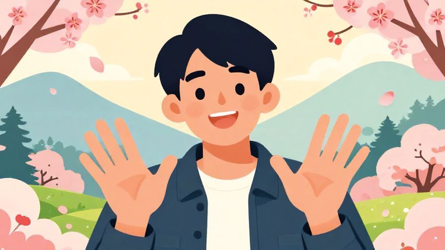 Illustration%20of%20a%20person%20smiling%2C%20making%20a%20friendly%20gesture%20with%20hands%2C%20vibrant%20colors%2C%20background%20with%20Japanese%20cultural%20elements%20like%20cherry%20blossoms%20and%20mountains%2C%20illustrated%20style