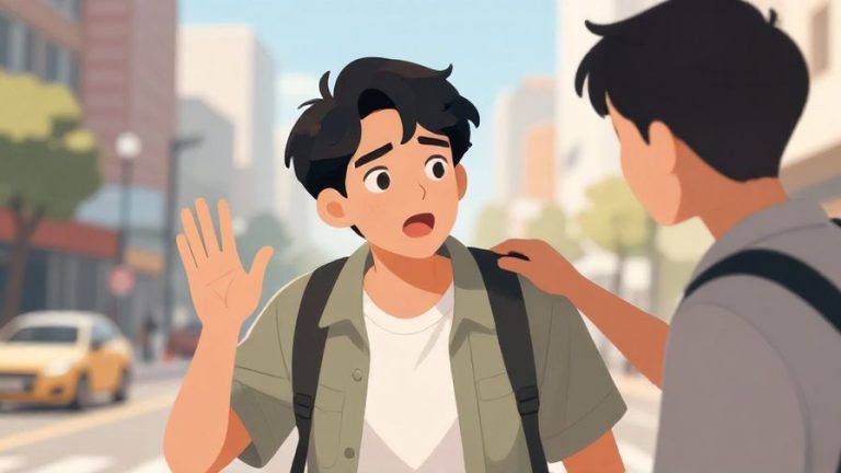 Illustration%20of%20a%20person%20speaking%20urgently%20to%20a%20helpful%20bystander%20in%20a%20city%20setting%2C%20bright%20daylight%2C%20expressive%20faces%2C%20illustrated%20style