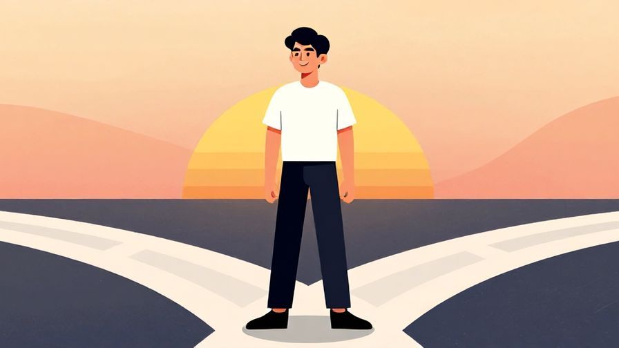 Illustration%20of%20a%20person%20standing%20at%20a%20crossroads%20with%20a%20determined%20smile%2C%20sunset%20background%2C%20illustrated%20style