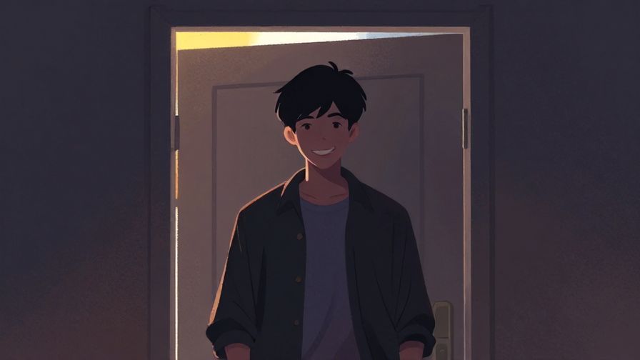 Illustration%20of%20a%20person%20standing%20in%20front%20of%20a%20closed%20door%20with%20a%20mysterious%20smile%2C%20soft%20lighting%20and%20a%20hint%20of%20bright%20colors%20behind%20the%20door%2C%20illustrated%20style