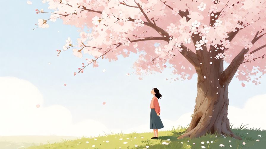 Illustration%20of%20a%20person%20standing%20serenely%20under%20a%20cherry%20blossom%20tree%20in%20bloom%2C%20soft%20petals%20falling%2C%20peaceful%20atmosphere%2C%20illustrated%20style