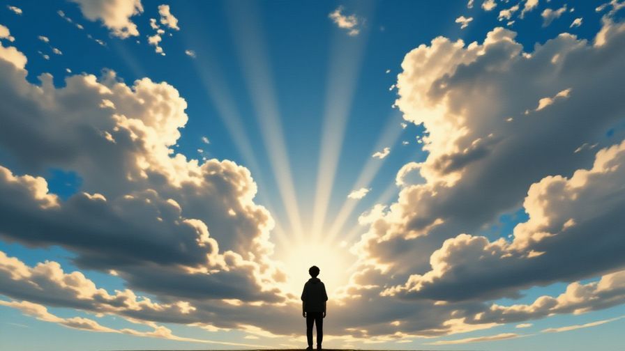 Illustration%20of%20a%20person%20standing%20under%20a%20vast%20blue%20sky%20with%20sunrays%20breaking%20through%20clouds%2C%20peaceful%20and%20uplifting%20scene